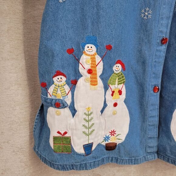 Bobbie Brooks Vintage Y2K Denim Button Down Snowman Christmas Women's Plus Size - Picture 4 of 14